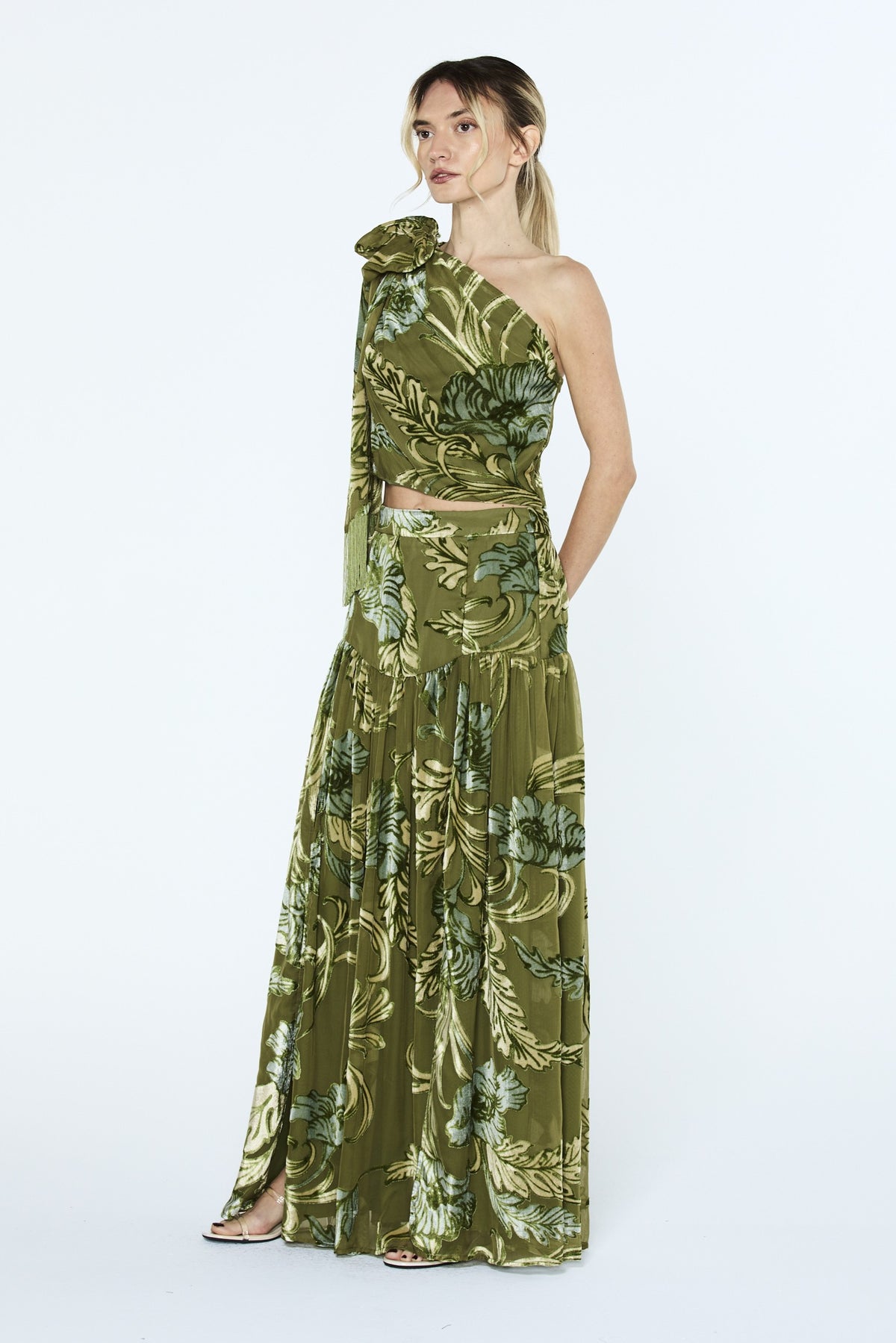 Elisha Velvet Burnout Slit Maxi Skirt