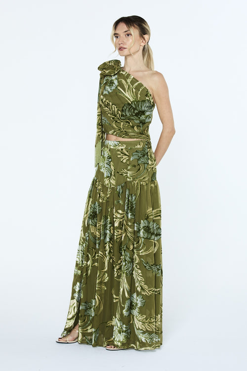 Load image 1 in gallery view. Elisha Velvet Burnout Slit Maxi Skirt