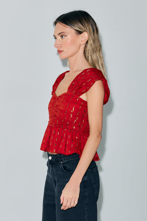 Cargar la imagen 1 en la vista de la galería. Kloe Metallic Shirred Peplum Top