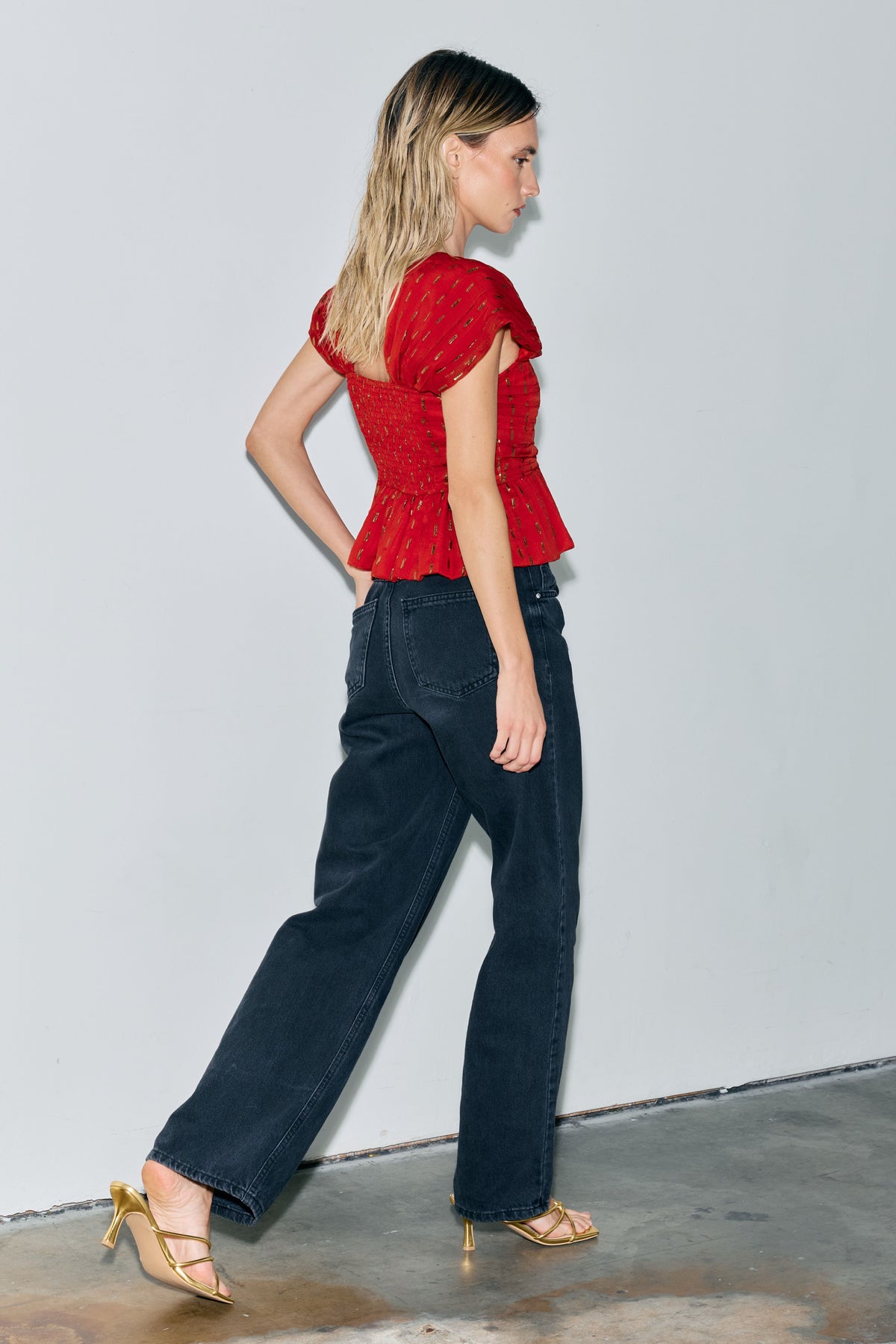 Kloe Metallic Shirred Peplum Top