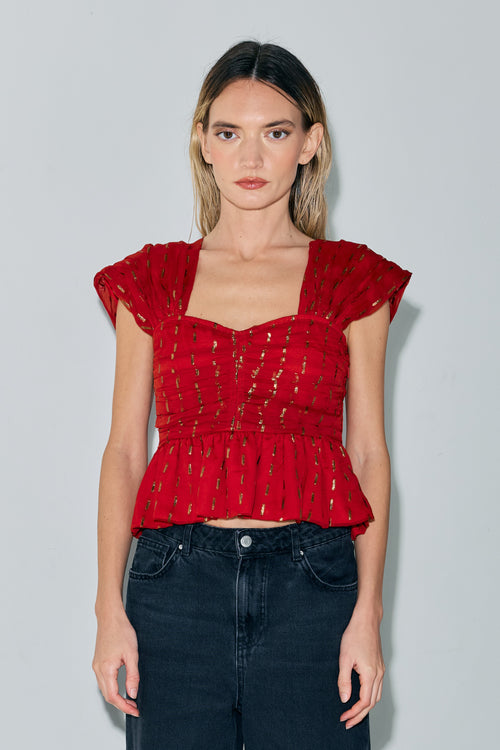 Cargar la imagen 1 en la vista de la galería. Kloe Metallic Shirred Peplum Top