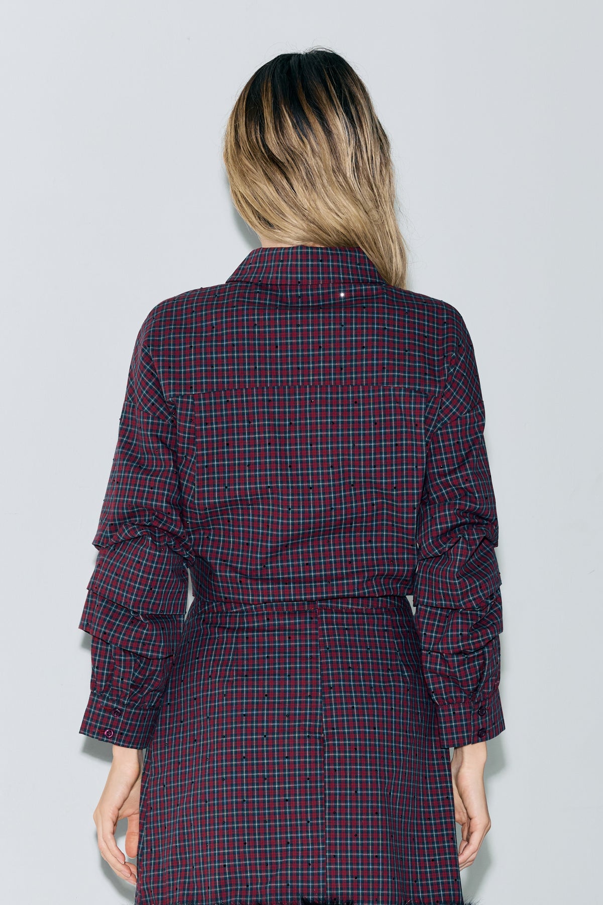 Galli Embellished Plaid	Button-Up Top