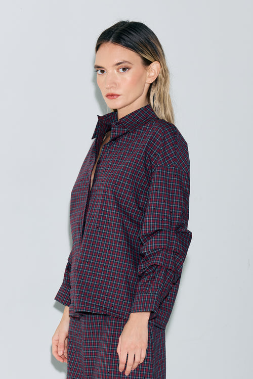 Load image 1 in gallery view. Galli Embellished Plaid	Button-Up Top