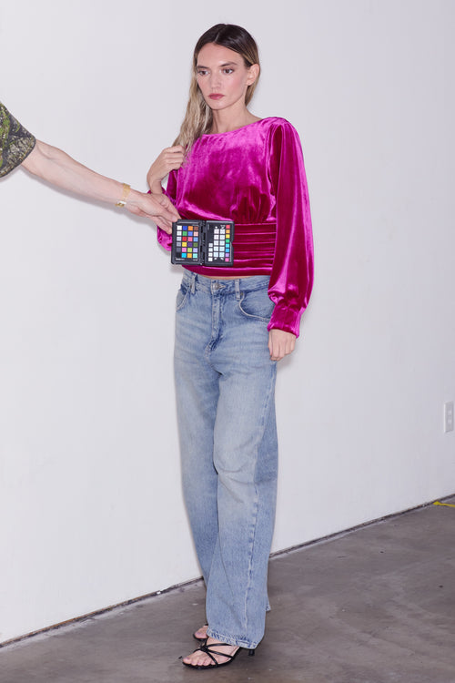 Load image 1 in gallery view. Fosi	Pleated Long Sleeve Velvet Top