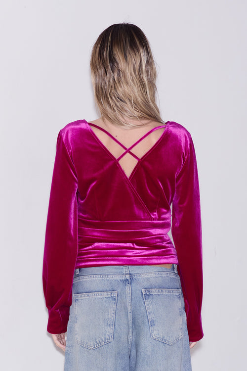 Load image 1 in gallery view. Fosi	Pleated Long Sleeve Velvet Top