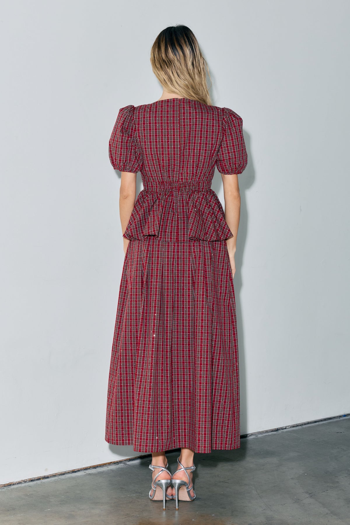 Pheona Embellished Plaid Pleated Midi Skirt