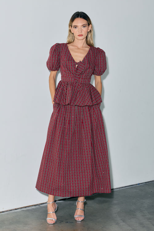 Cargar la imagen 1 en la vista de la galería. Liyana Embellished Plaid Puff Sleeve Top
