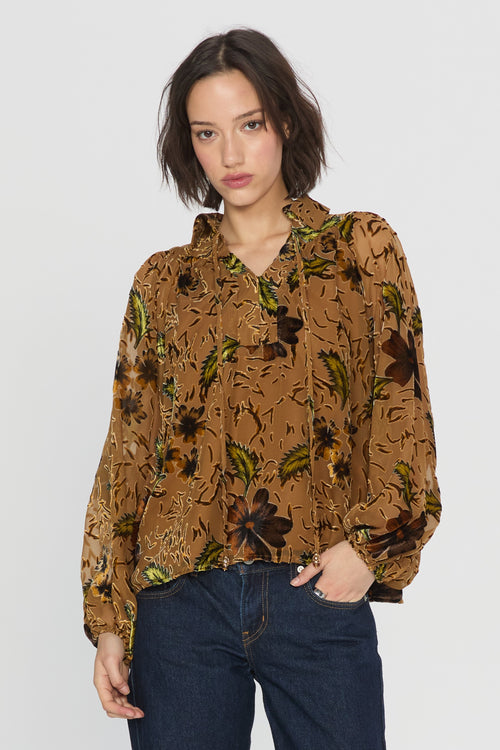Load image 1 in gallery view. Elisa Velvet Burnout Long Sleeve Top