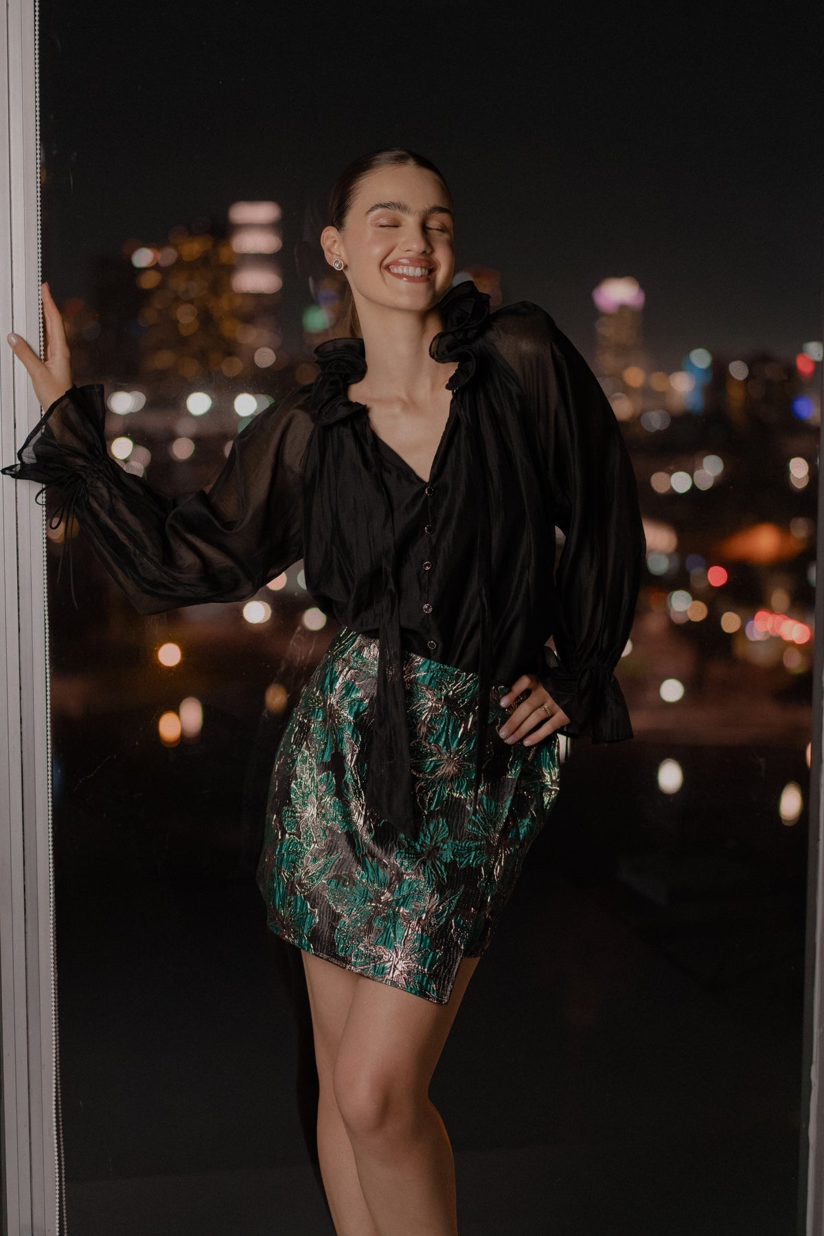 Paola Faux Wrap Jacquard Mini Skirt