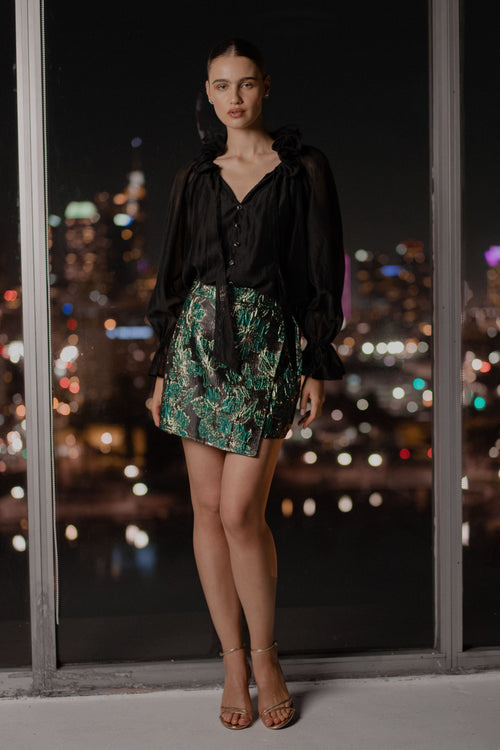 Load image 1 in gallery view. Paola Faux Wrap Jacquard Mini Skirt