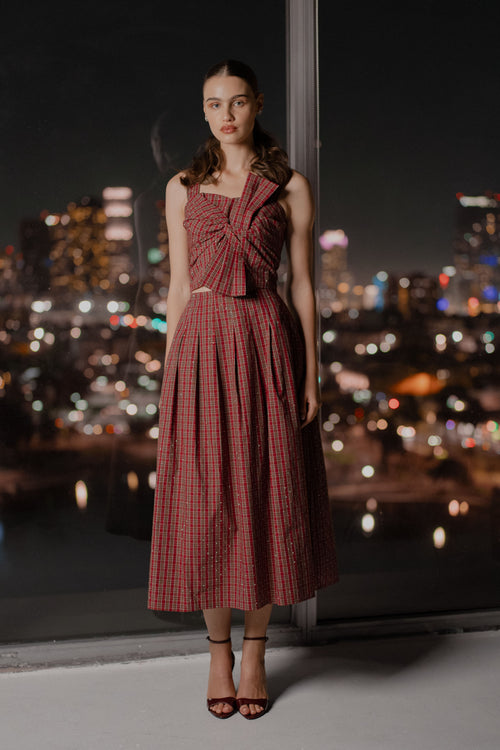 Cargar la imagen 1 en la vista de la galería. Pheona Embellished Plaid Pleated Midi Skirt