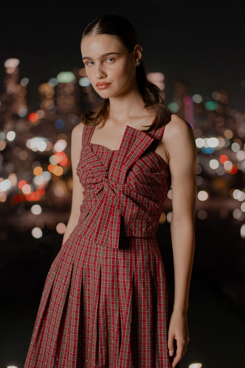 Cargar la imagen 1 en la vista de la galería. Ganna Embellished Plaid Bow Front Top