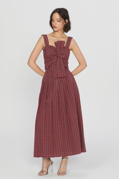Cargar la imagen 1 en la vista de la galería. Pheona Embellished Plaid Pleated Midi Skirt
