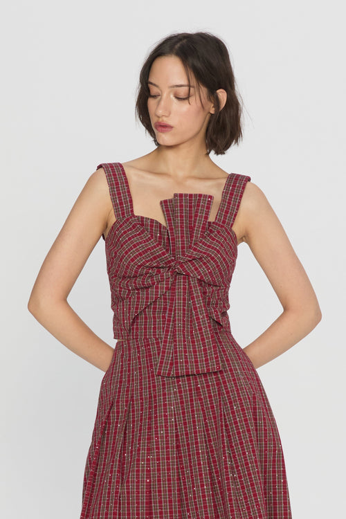 Cargar la imagen 1 en la vista de la galería. Ganna Embellished Plaid Bow Front Top