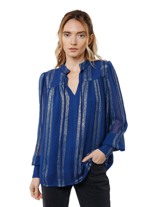 Load image 1 in gallery view. Rosalie Metallic Striped Long Sleeve Top