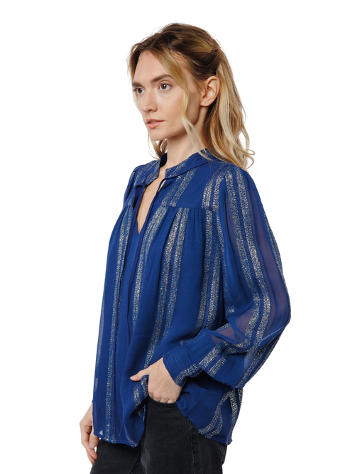 Load image 1 in gallery view. Rosalie Metallic Striped Long Sleeve Top