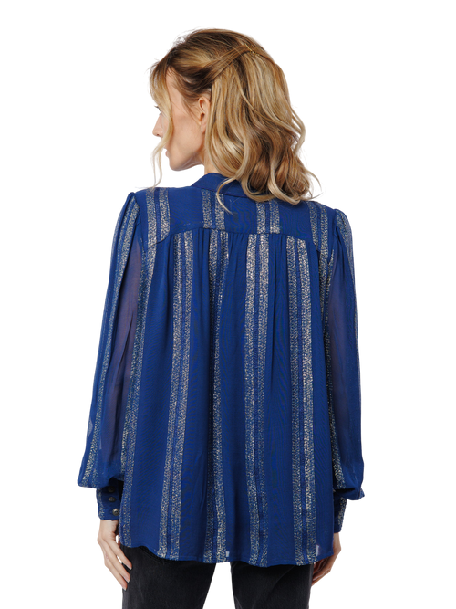 Load image 1 in gallery view. Rosalie Metallic Striped Long Sleeve Top