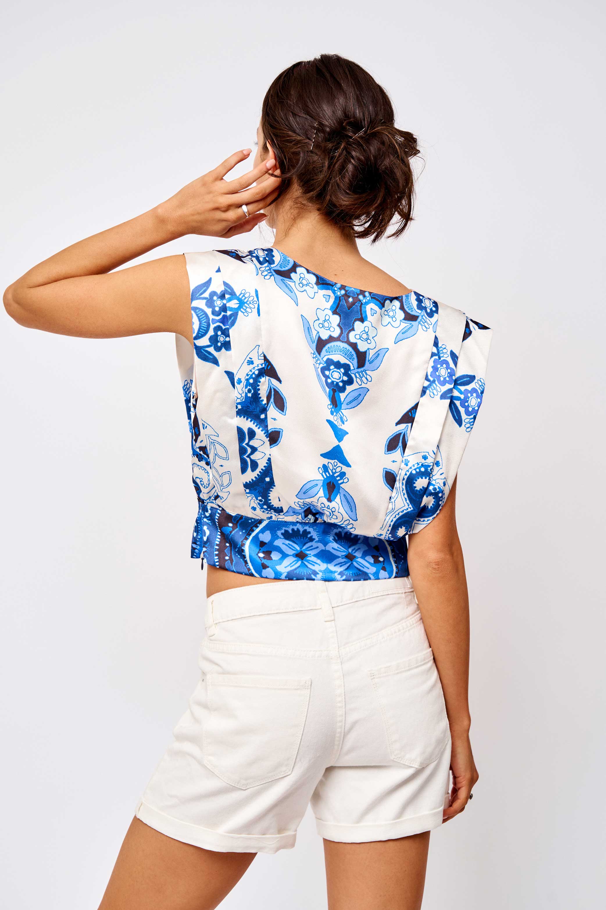 Adrina Pleated Surplice Satin Crop Top