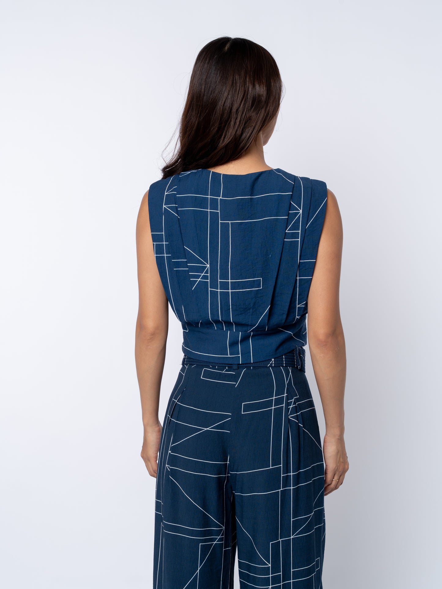 Adrina Geo Print Pleated Surplice Crop Top
