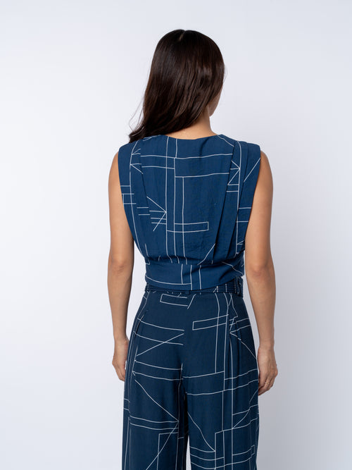 Load image 1 in gallery view. Adrina Geo Print Pleated Surplice Crop Top