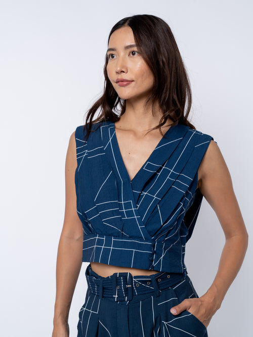 Load image 1 in gallery view. Adrina Geo Print Pleated Surplice Crop Top
