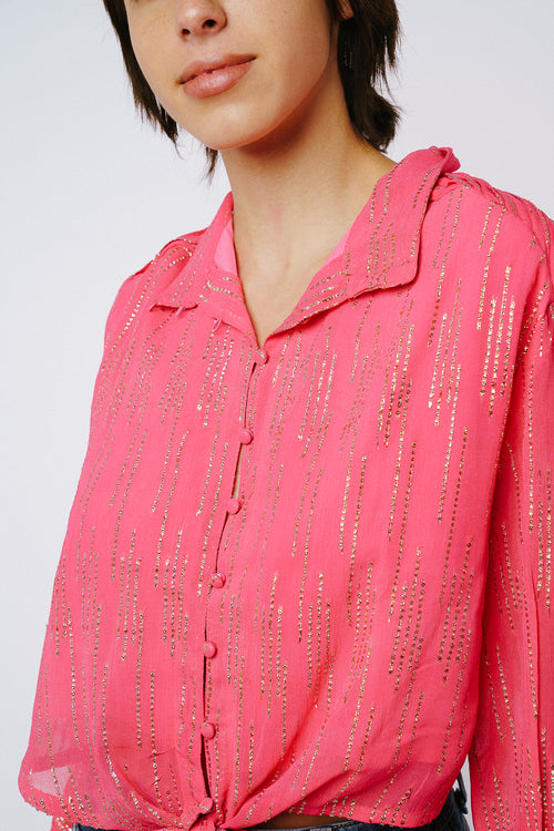 Load image 1 in gallery view. Aurora Glitter Drop Button-Up Top