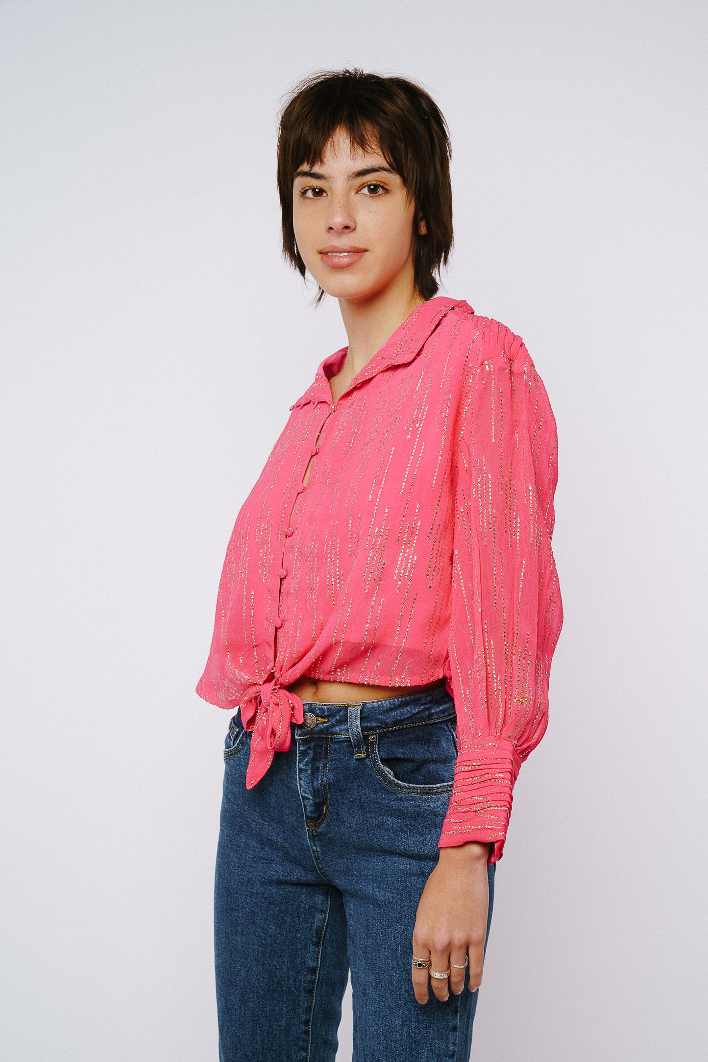 Aurora Glitter Drop Button-Up Top