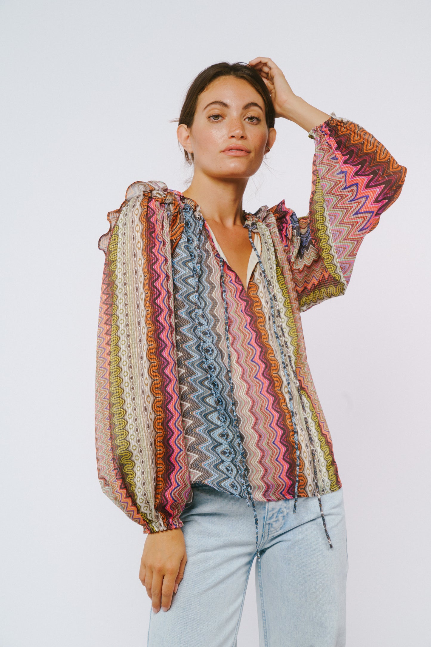 Ciebon Striped Flutter Sleeve Top