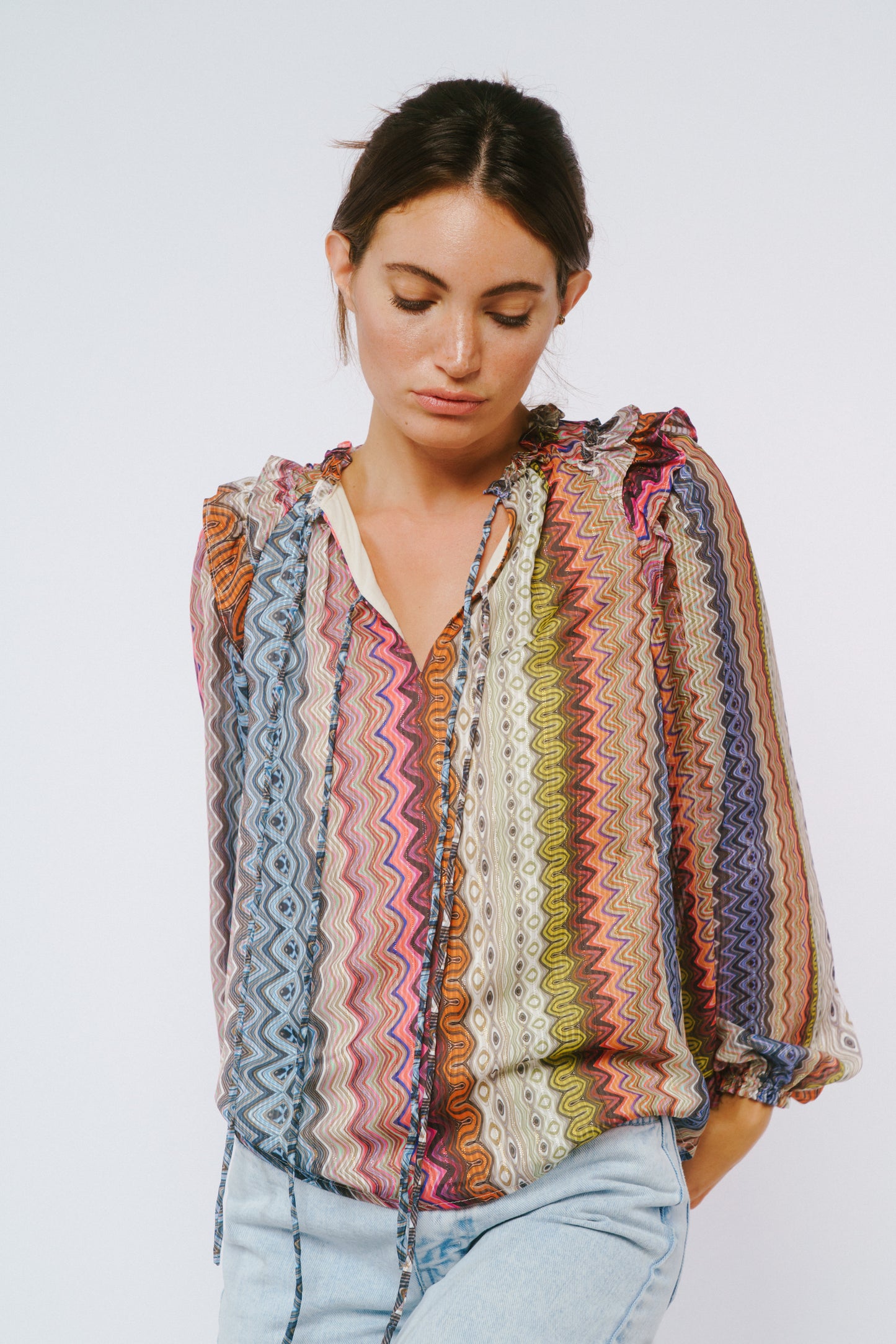 Ciebon Striped Flutter Sleeve Top