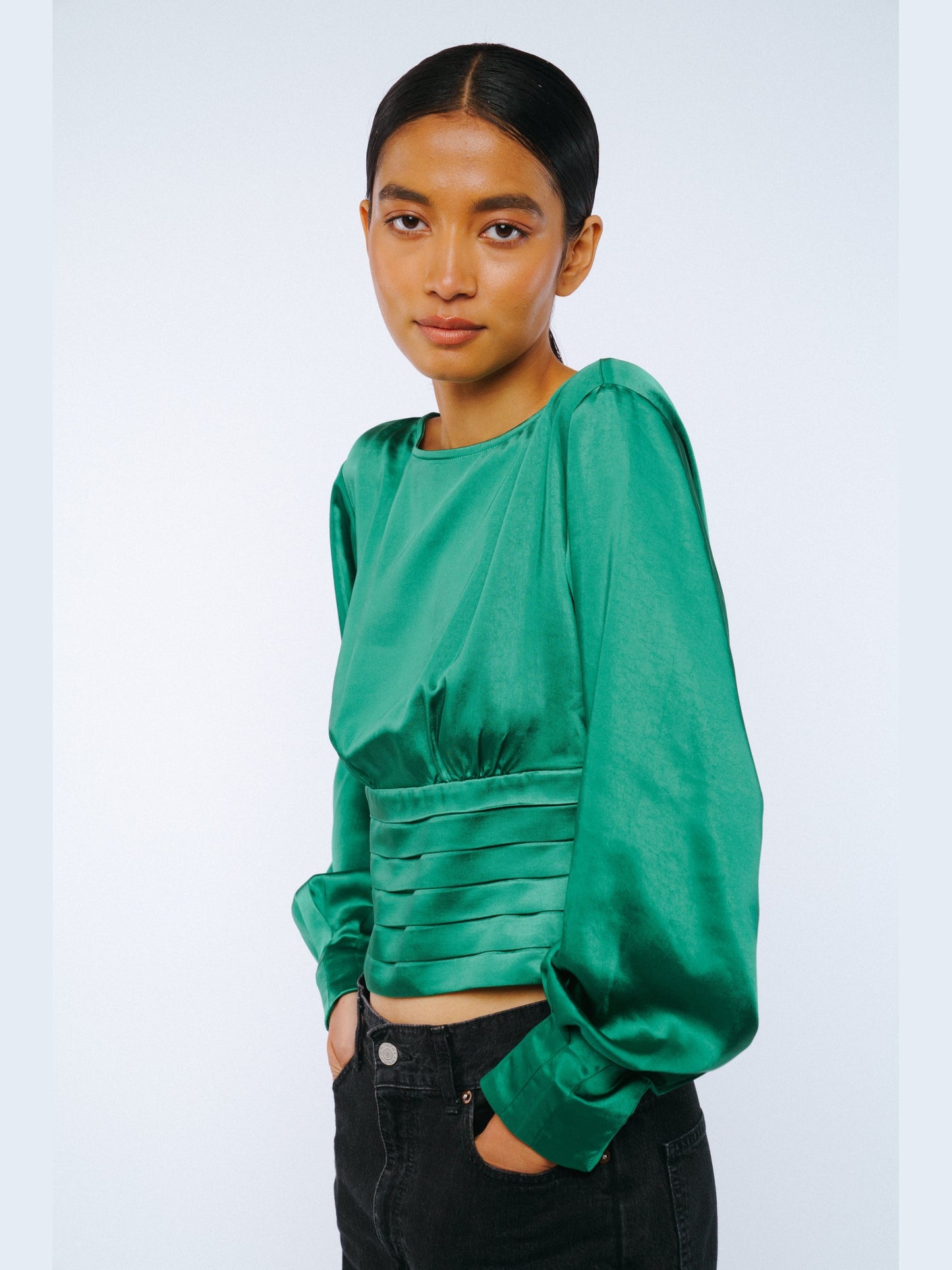 Fosi Long Sleeve Satin Top