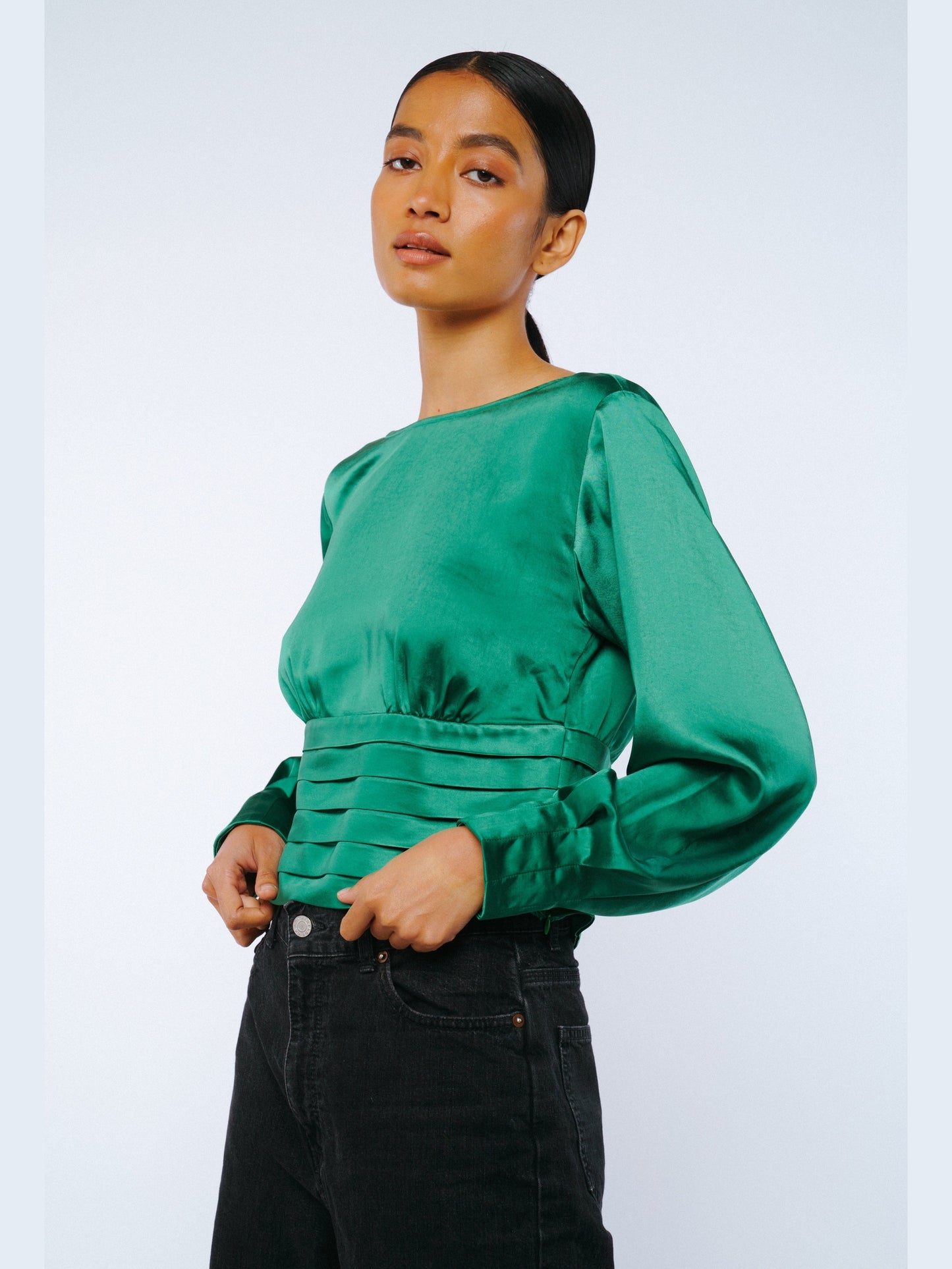 Fosi Long Sleeve Satin Top