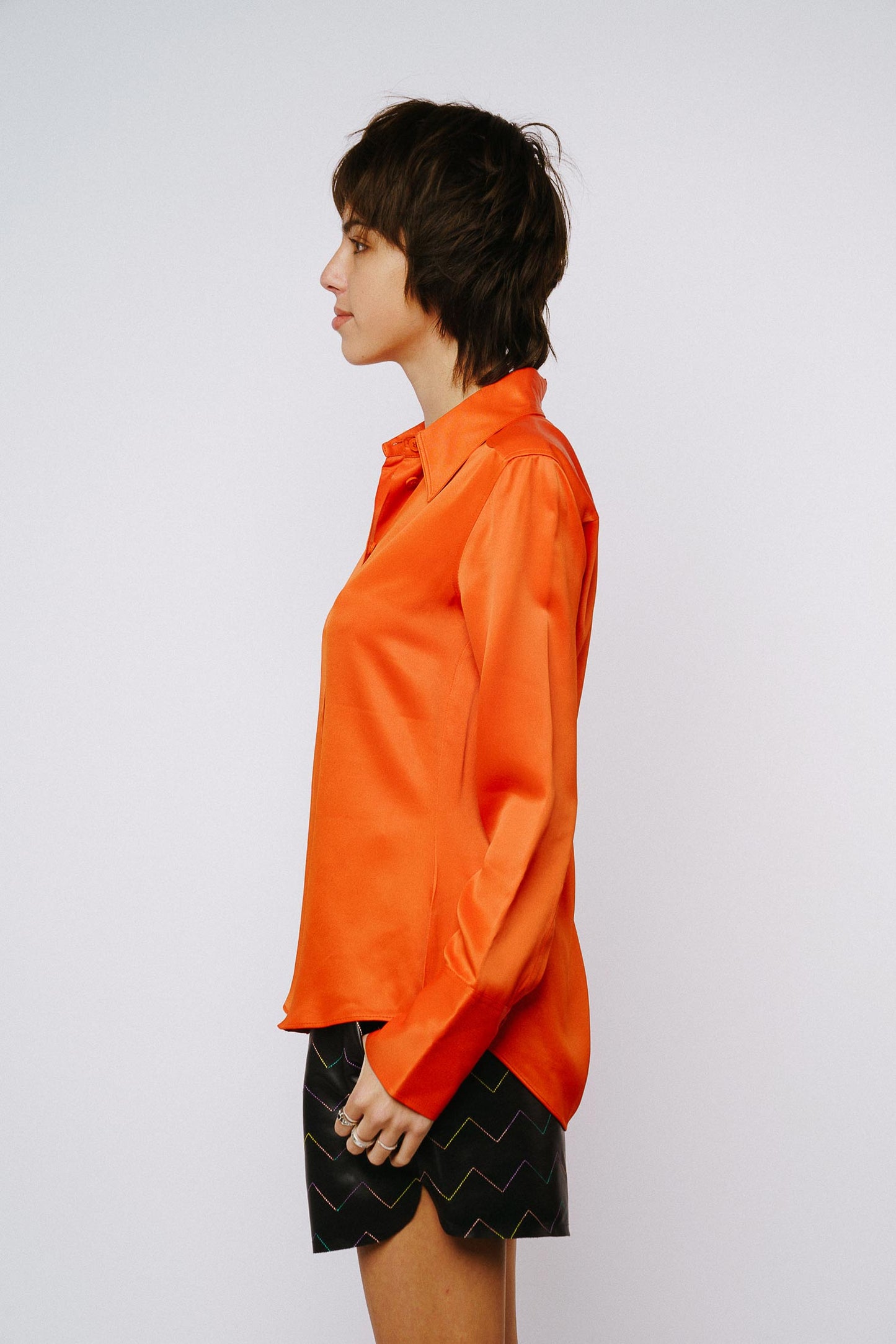 Jacque Collared Button-Up Satin Top