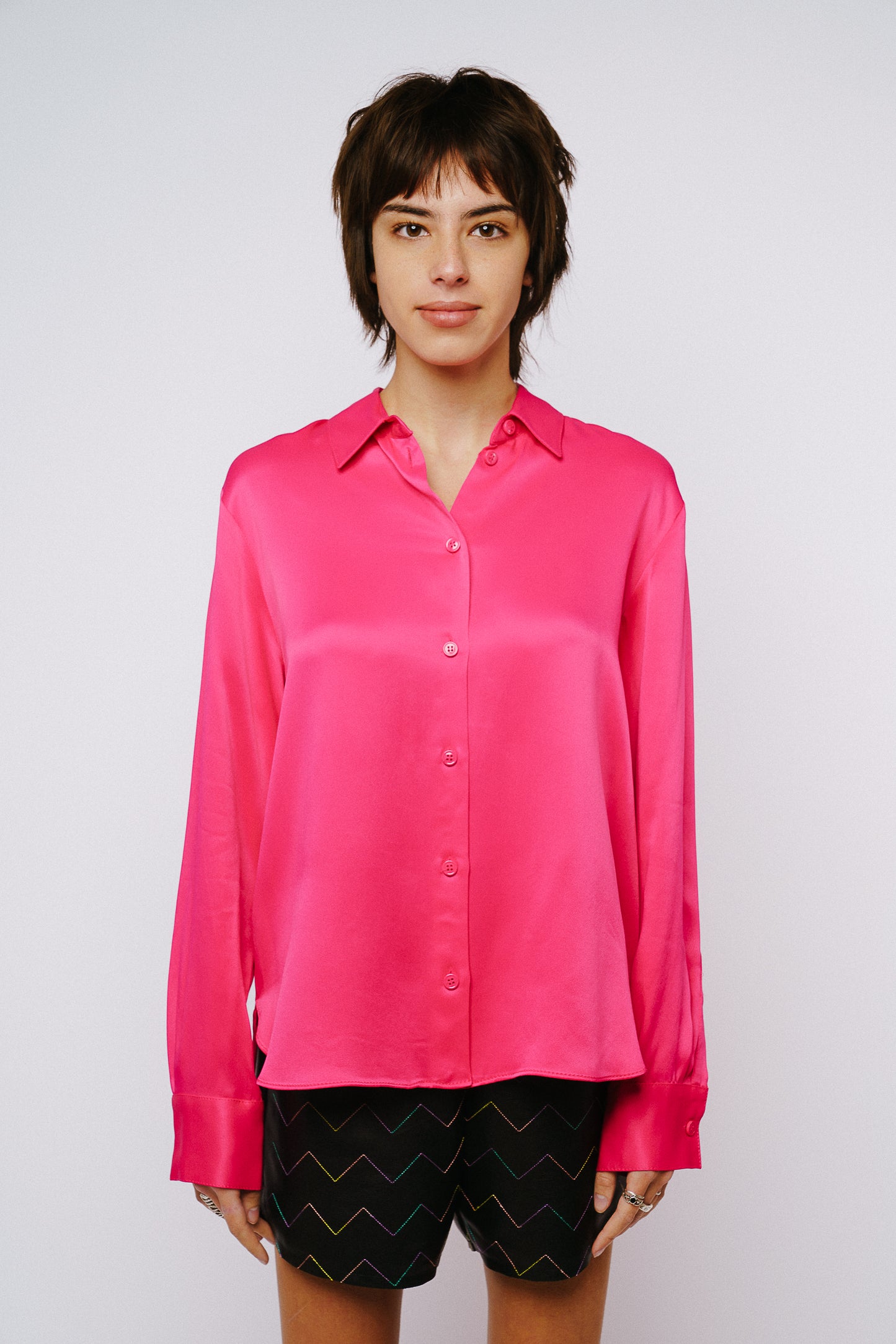Jacque Collared Button-Up Satin Top
