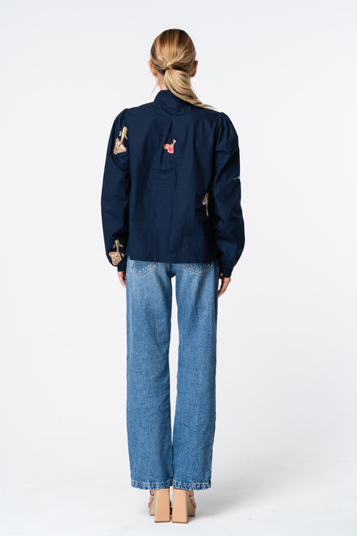 Load image 1 in gallery view. Emmy Embroidered Parkscape Top Navy