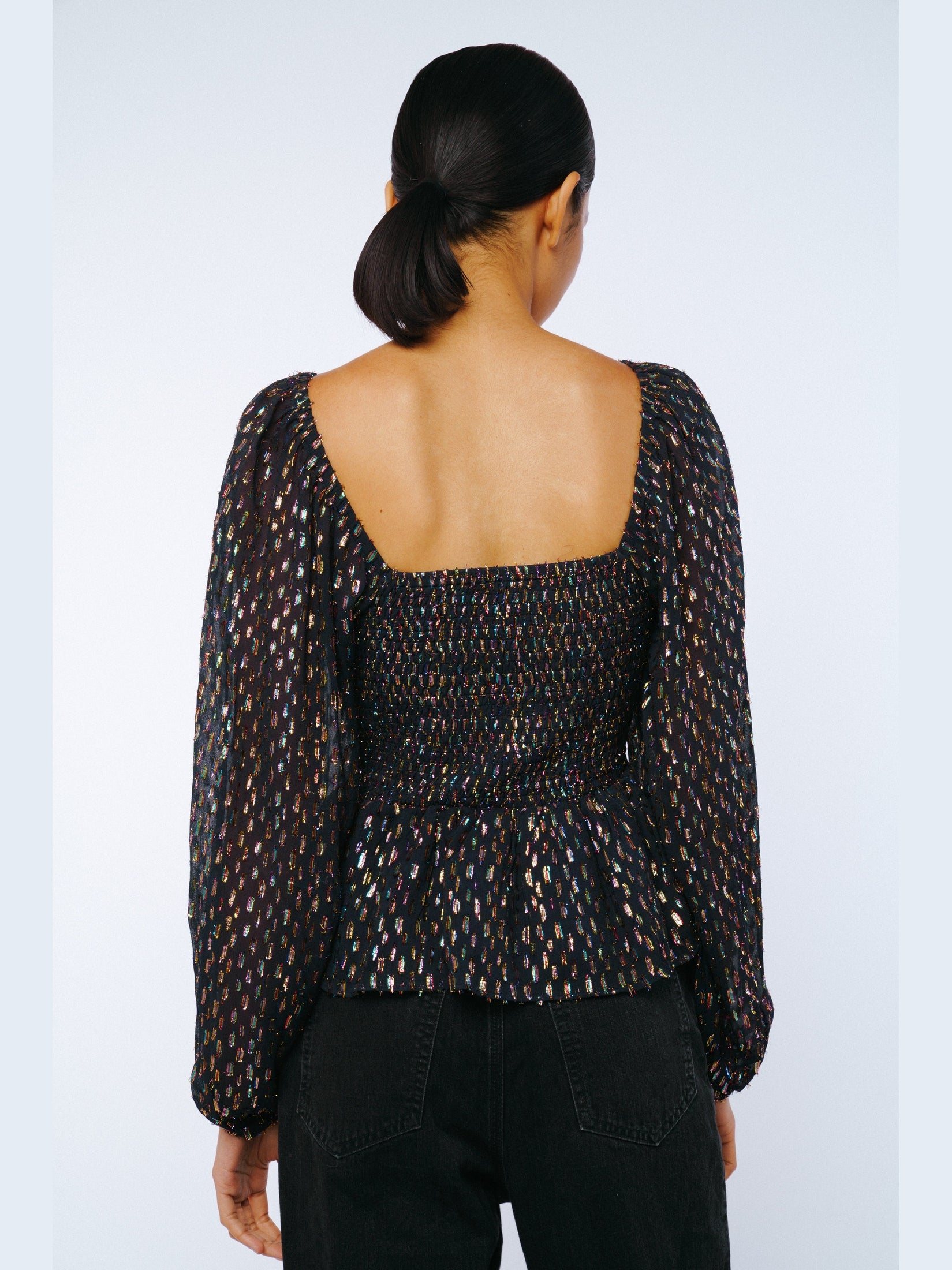 Geena Metallic Knot Front Long Sleeve Top