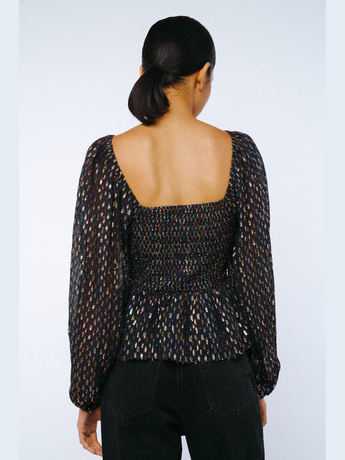 Load image 1 in gallery view. Geena Metallic Knot Front Long Sleeve Top