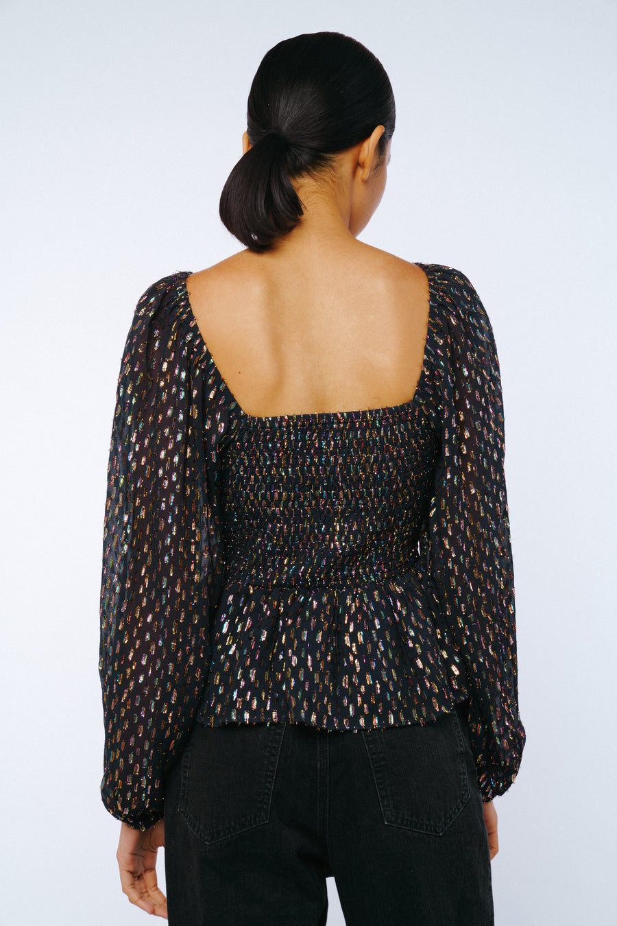 Geena Metallic Knot Front Long Sleeve Top