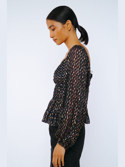 Load image 1 in gallery view. Geena Metallic Knot Front Long Sleeve Top