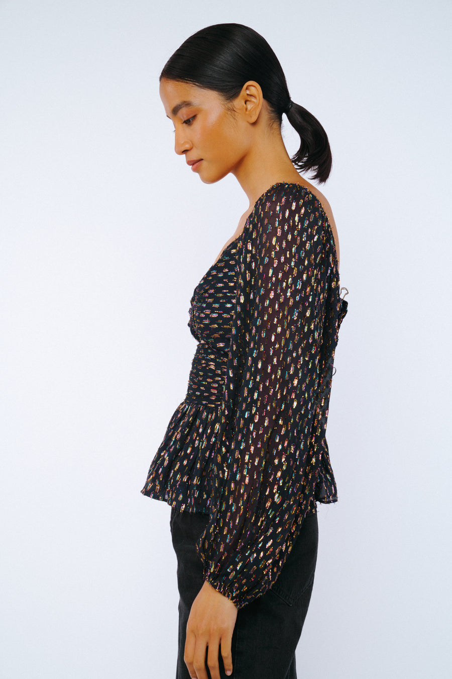 Geena Metallic Knot Front Long Sleeve Top