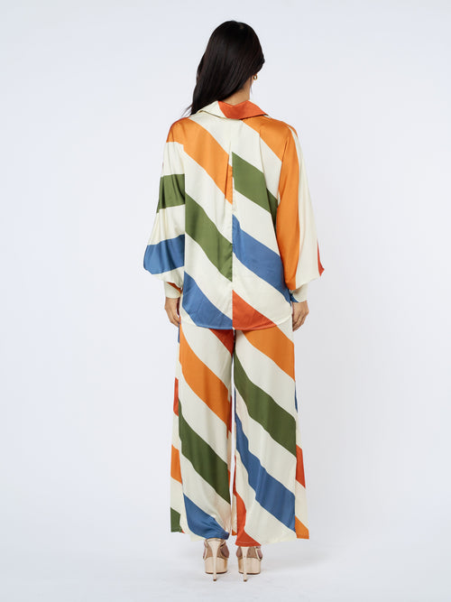 Load image 1 in gallery view. Kenia Striped Satin Long Sleeve Button-Up Top