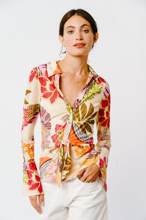 Load image 1 in gallery view. Kristi Mesh Tie Front Long Sleeve Top