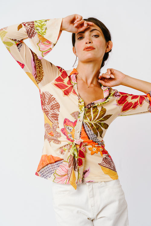 Load image 1 in gallery view. Kristi Mesh Tie Front Long Sleeve Top