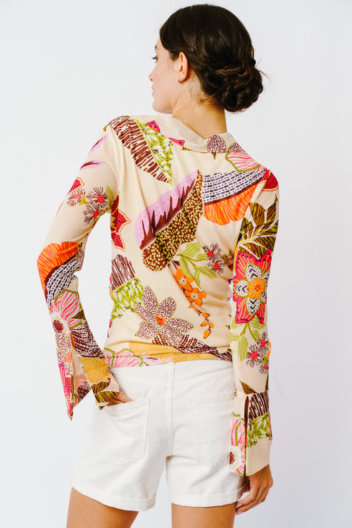 Load image 1 in gallery view. Kristi Mesh Tie Front Long Sleeve Top