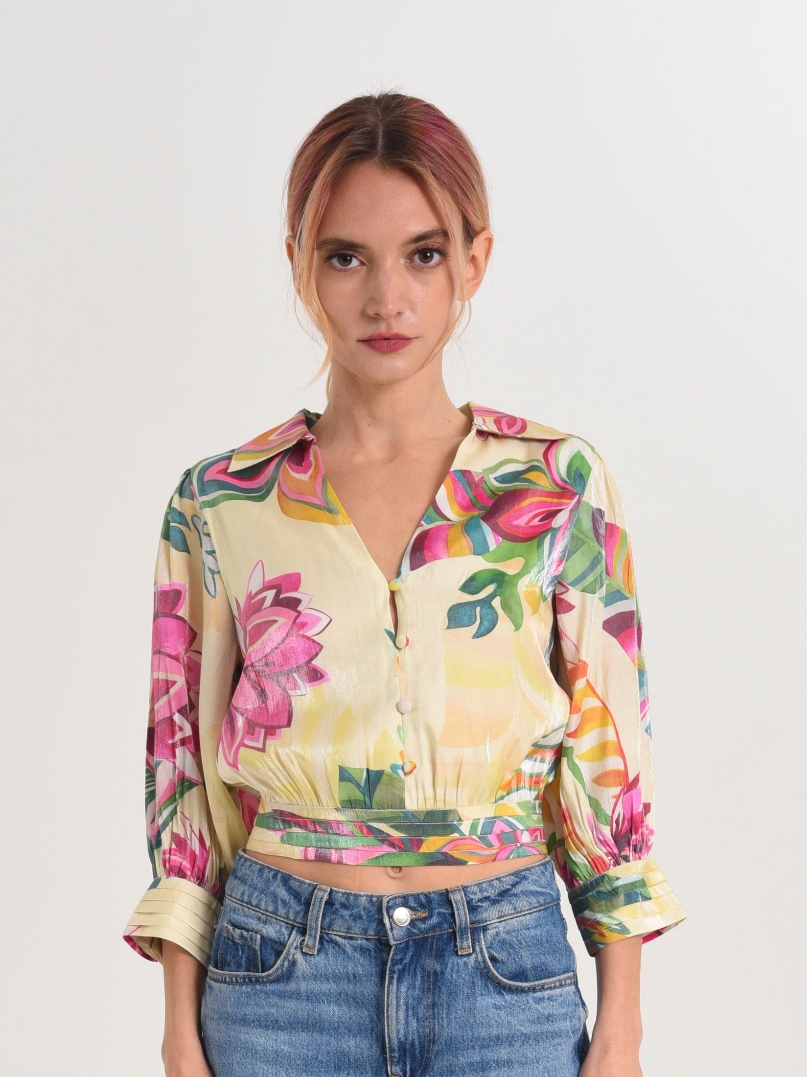 Cierra Floral Print Satin Top