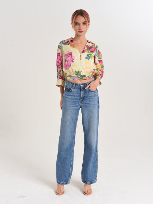 Load image 1 in gallery view. Cierra 花卉闪光缎面衬衫