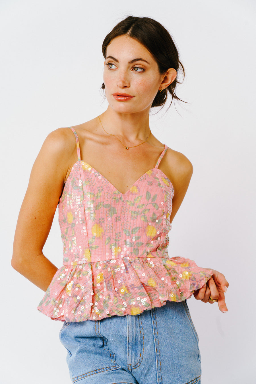 Verona Sequin Sweetheart Neck Top