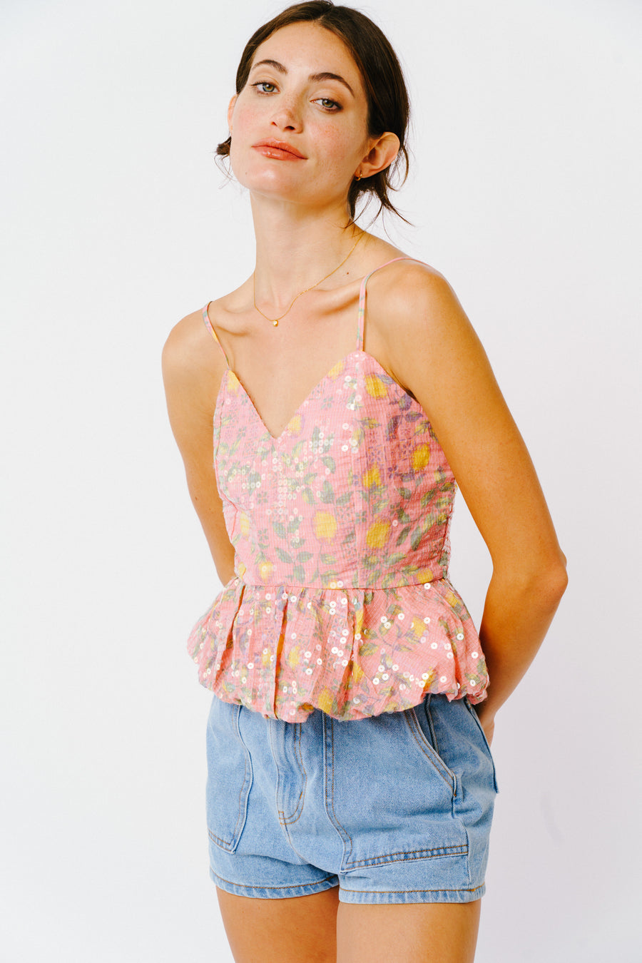 Verona Sequin Sweetheart Neck Top