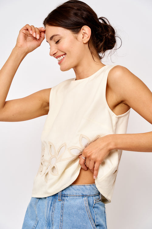 Load image 1 in gallery view. Berit Cutwork Embroidered Sleeveless Top