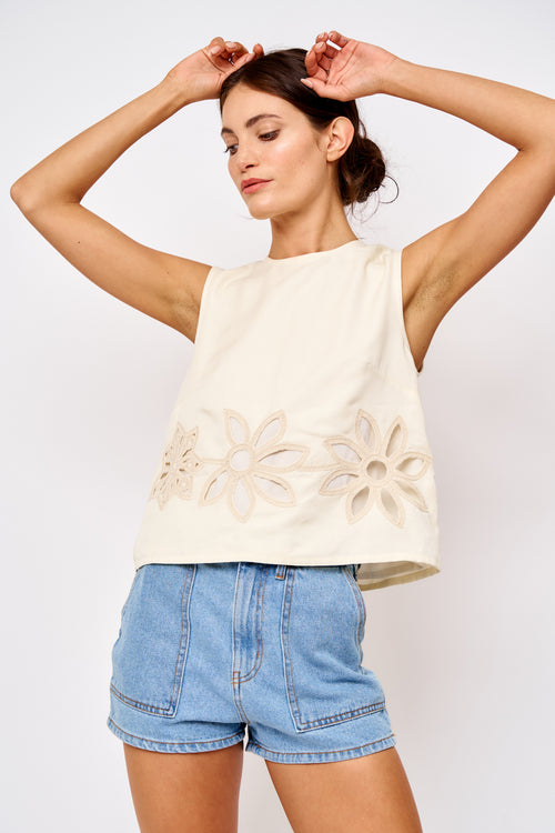 Load image 1 in gallery view. Berit Cutwork Embroidered Sleeveless Top
