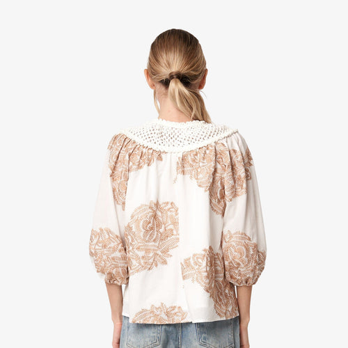 Load image 1 in gallery view. Lourdes Embroidered Puff Sleeve Top